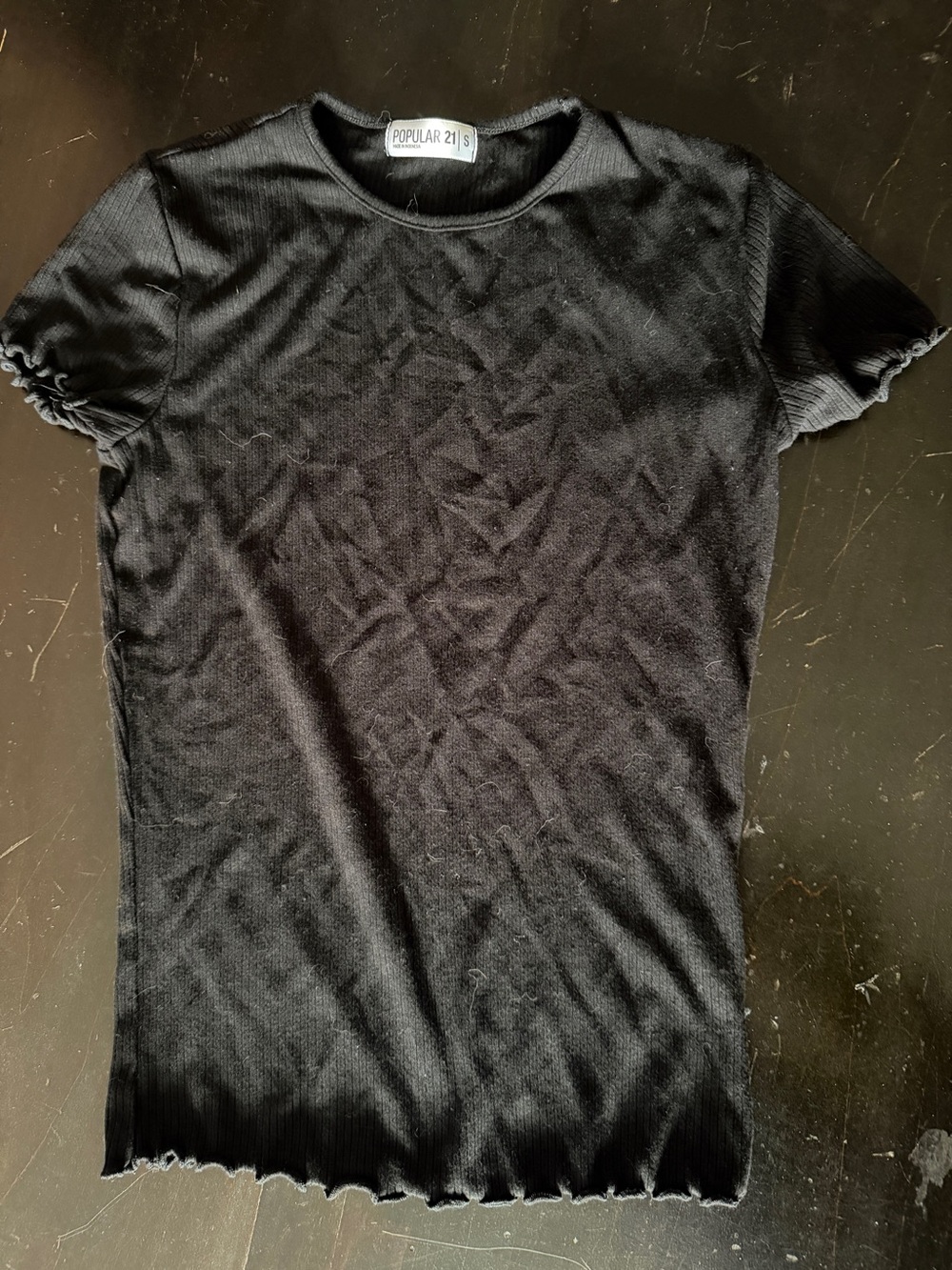 Popular 21 Black Ribbed Short Sleeve Tee